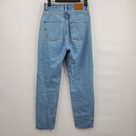 Zara High Waisted Distressed Jeans Denim Pants Women Size US 2 Raw Hem Cotton - Picture 4 of 14